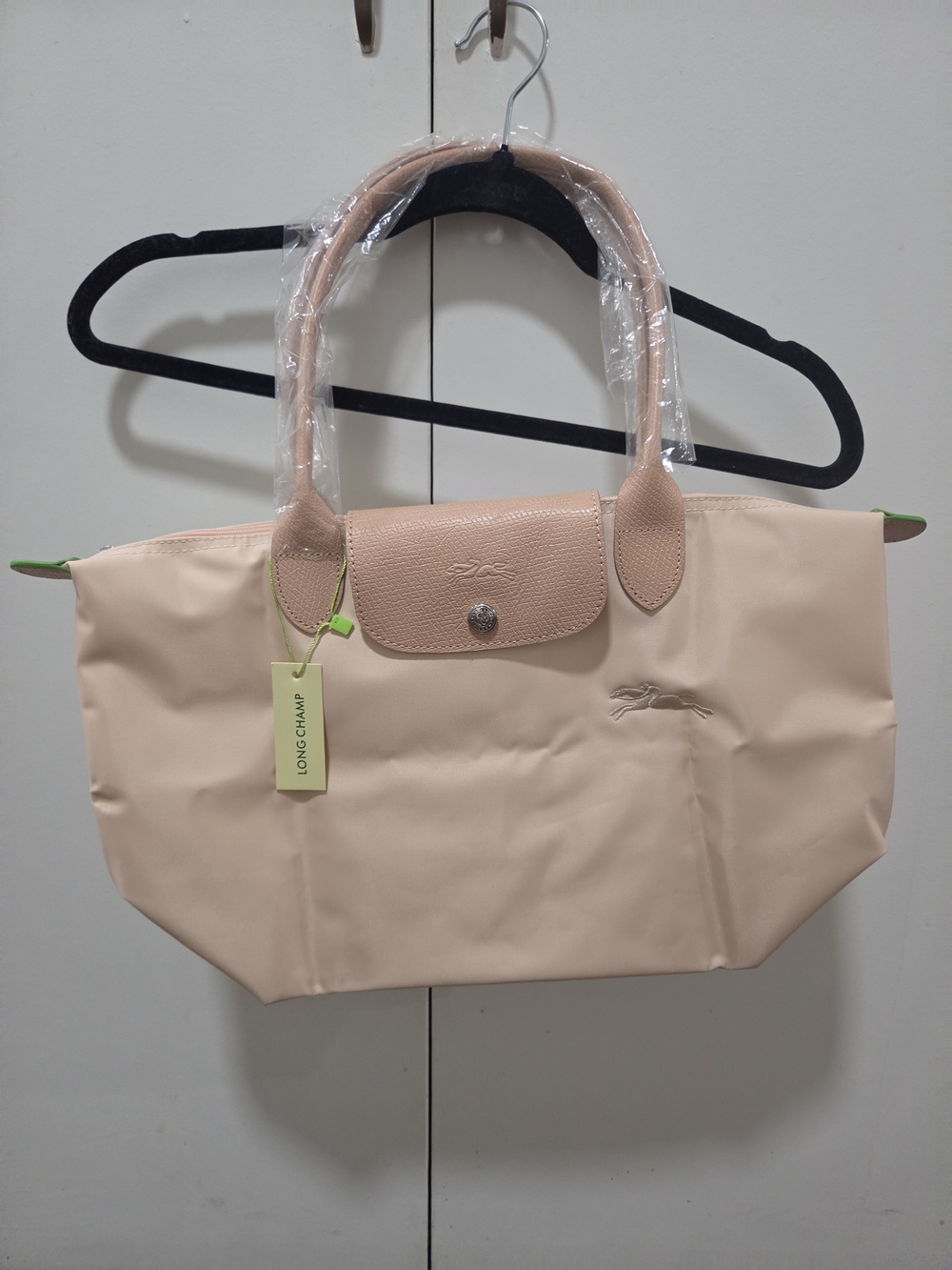 Longchamp Pale Pink Nylon Tote with Textured Leather Trim